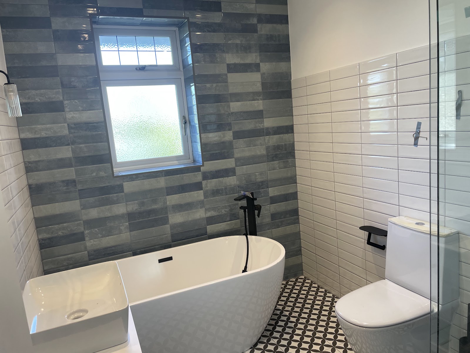 Freestanding Tub Bathroom, Patterned Floor